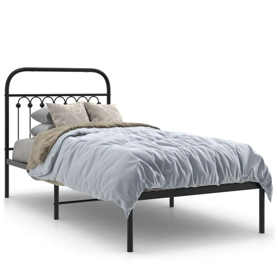 Cadre de lit métal sans matelas avec tête de lit noir 90x190 cm - 2