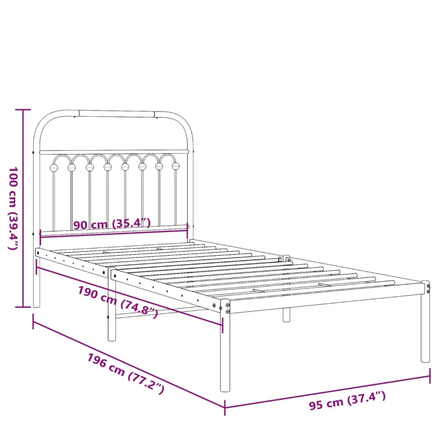 Cadre de lit métal sans matelas avec tête de lit noir 90x190 cm - 8