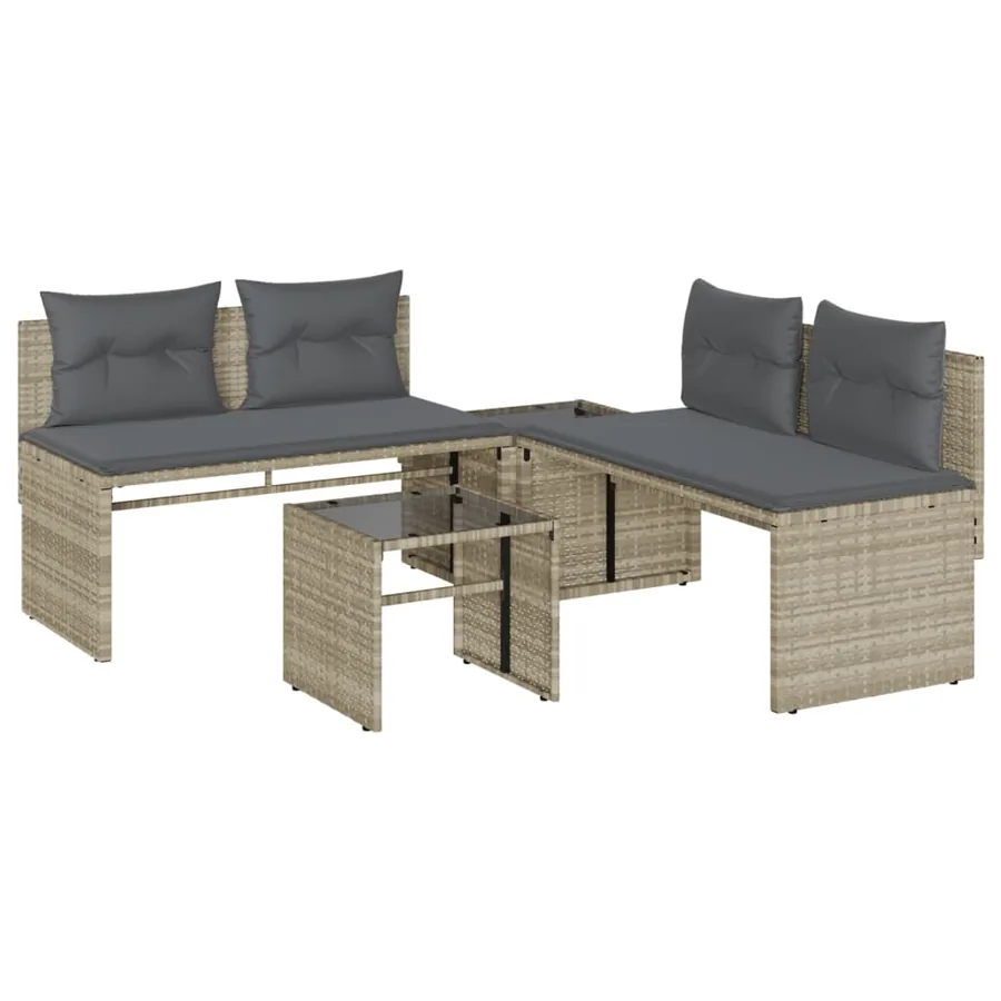 Salon de jardin 4 pcs avec coussins gris clair résine tressée - 2