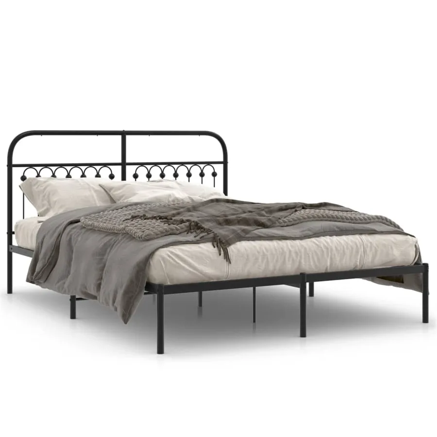 Cadre de lit métal sans matelas avec tête de lit noir 150x200cm - 2
