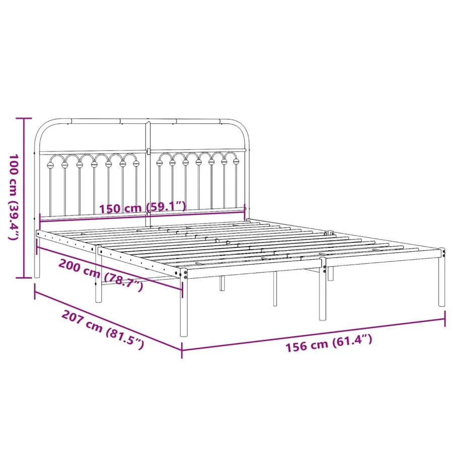 Cadre de lit métal sans matelas avec tête de lit noir 150x200cm - 8