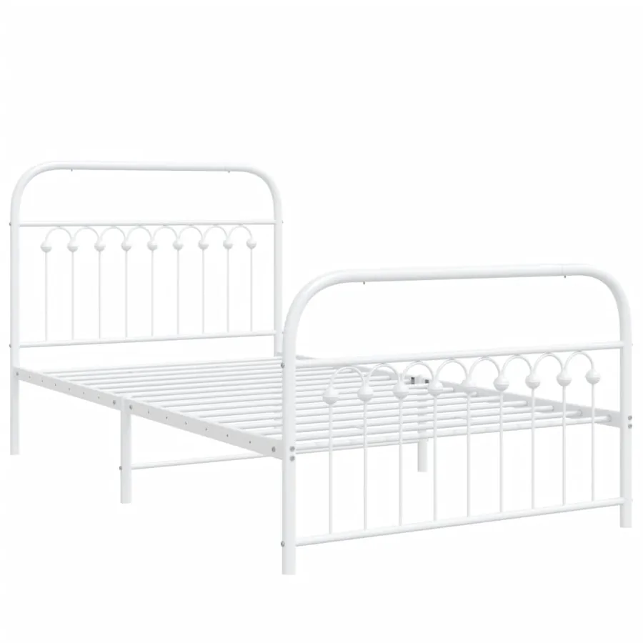 Cadre de lit métal sans matelas et pied de lit blanc 100x190 cm - 3