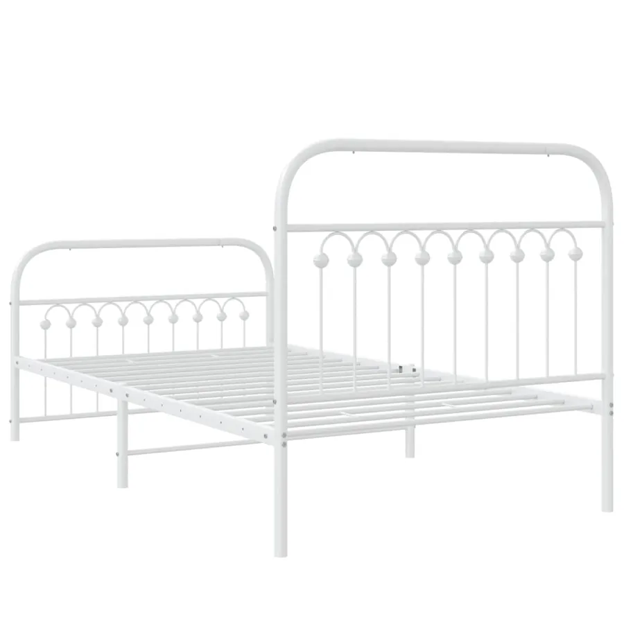 Cadre de lit métal sans matelas et pied de lit blanc 100x190 cm - 6