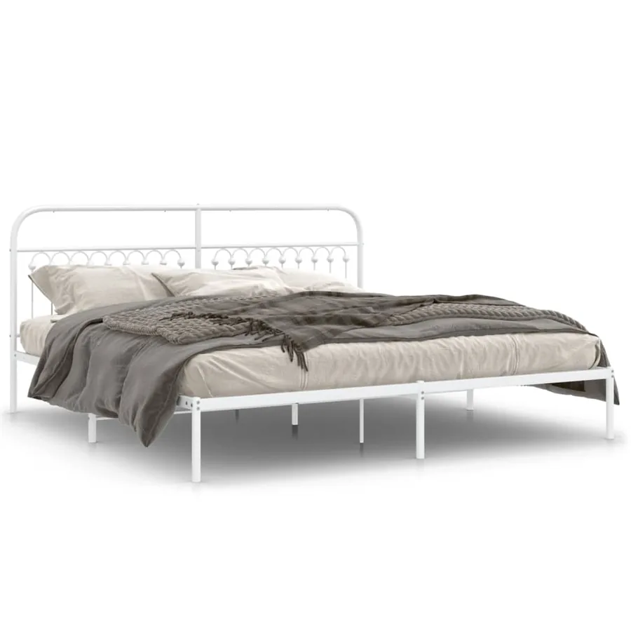 Cadre de lit métal sans matelas et tête de lit blanc 200x200 cm - 2