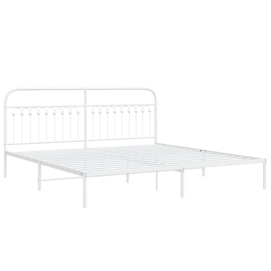 Cadre de lit métal sans matelas et tête de lit blanc 200x200 cm - 3
