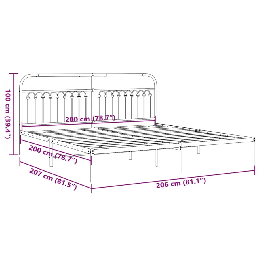 Cadre de lit métal sans matelas et tête de lit blanc 200x200 cm - 8