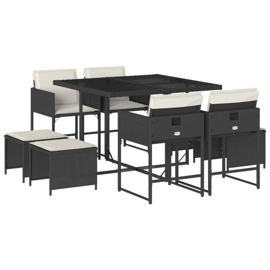 Ensemble à manger de jardin 9pcs coussins noir résine tressée - 2