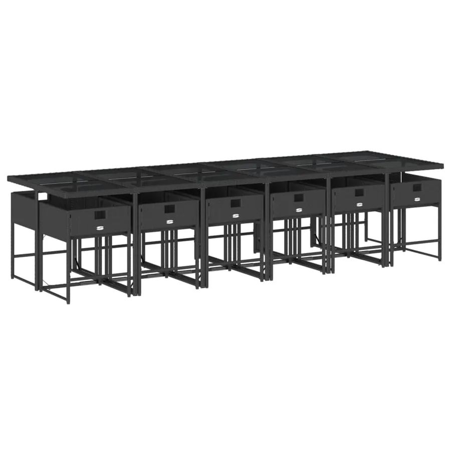 Ensemble à manger de jardin 13 pcs coussins noir résine tressée - 3