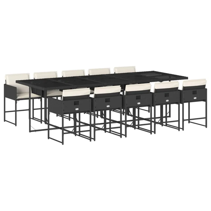 Ensemble à manger de jardin 11 pcs coussins noir résine tressée - 2
