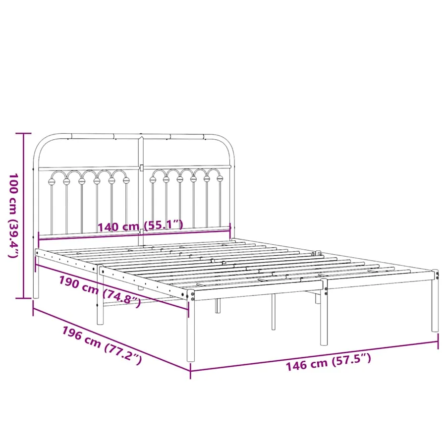 Cadre de lit métal sans matelas avec tête de lit noir 140x190cm - 8