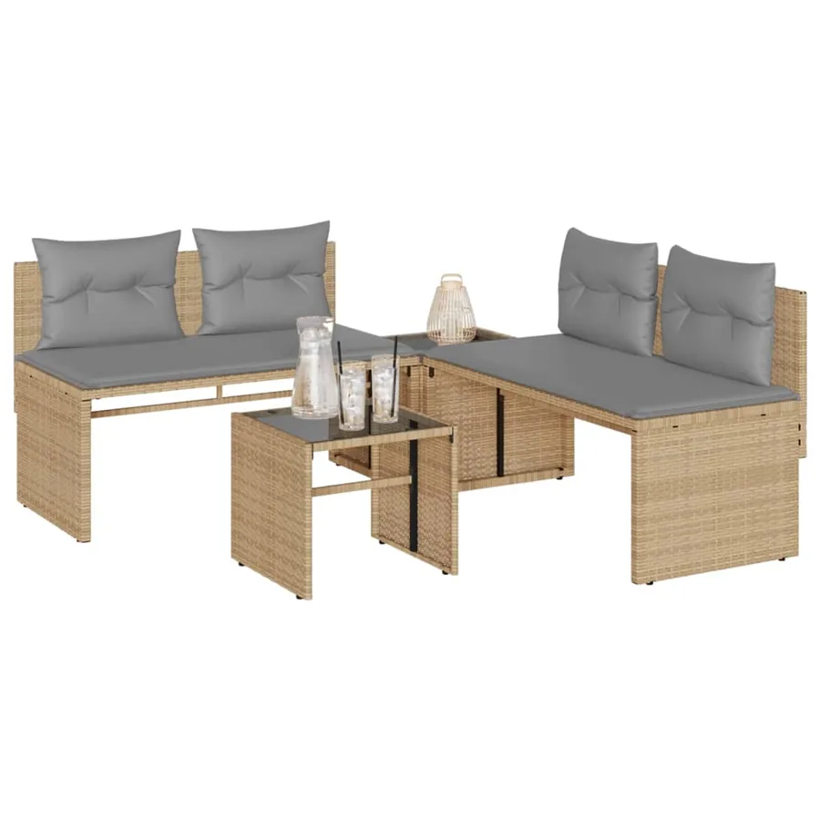 Salon de jardin avec coussins 4 pcs beige résine tressée