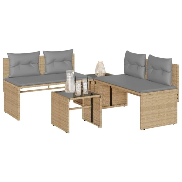 Salon de jardin avec coussins 4 pcs beige résine tressée