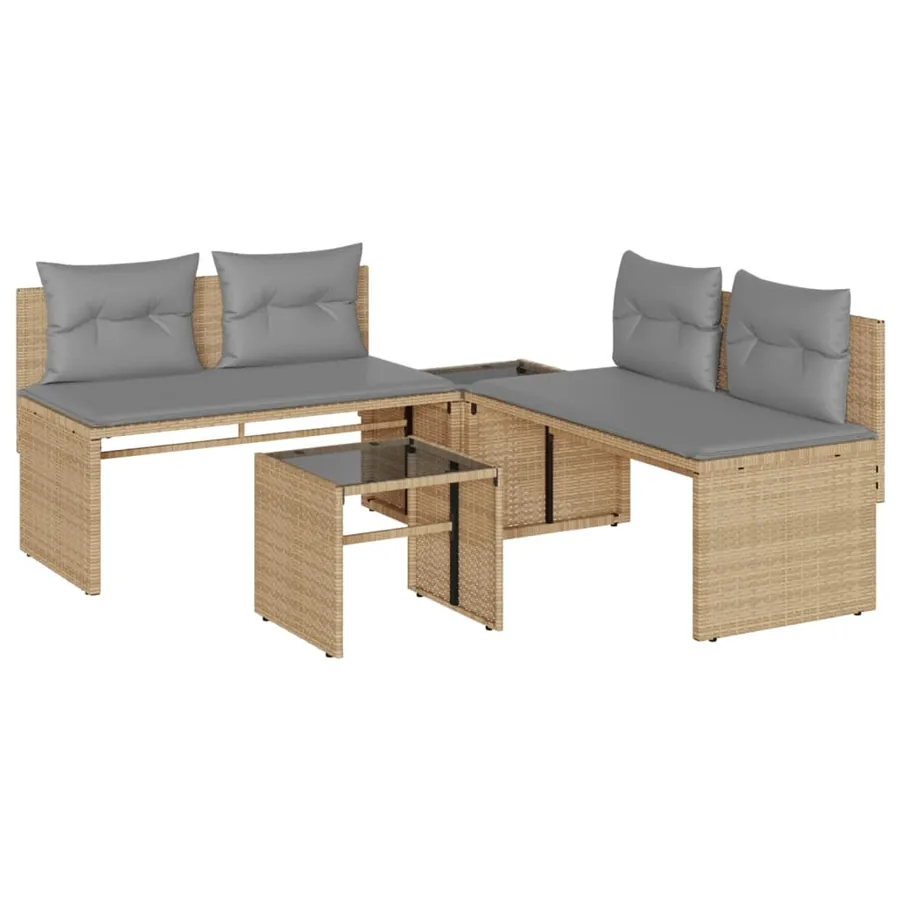 Salon de jardin avec coussins 4 pcs beige résine tressée - 2