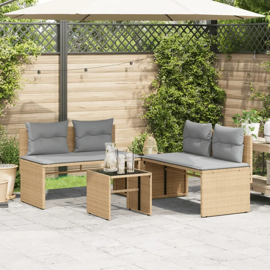 Salon de jardin avec coussins 4 pcs beige résine tressée - 3