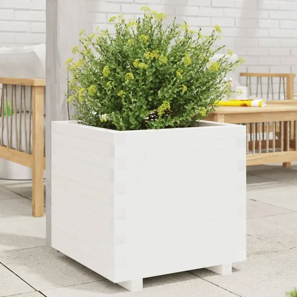 Jardinière blanc 60x60x49,5 cm bois de pin massif