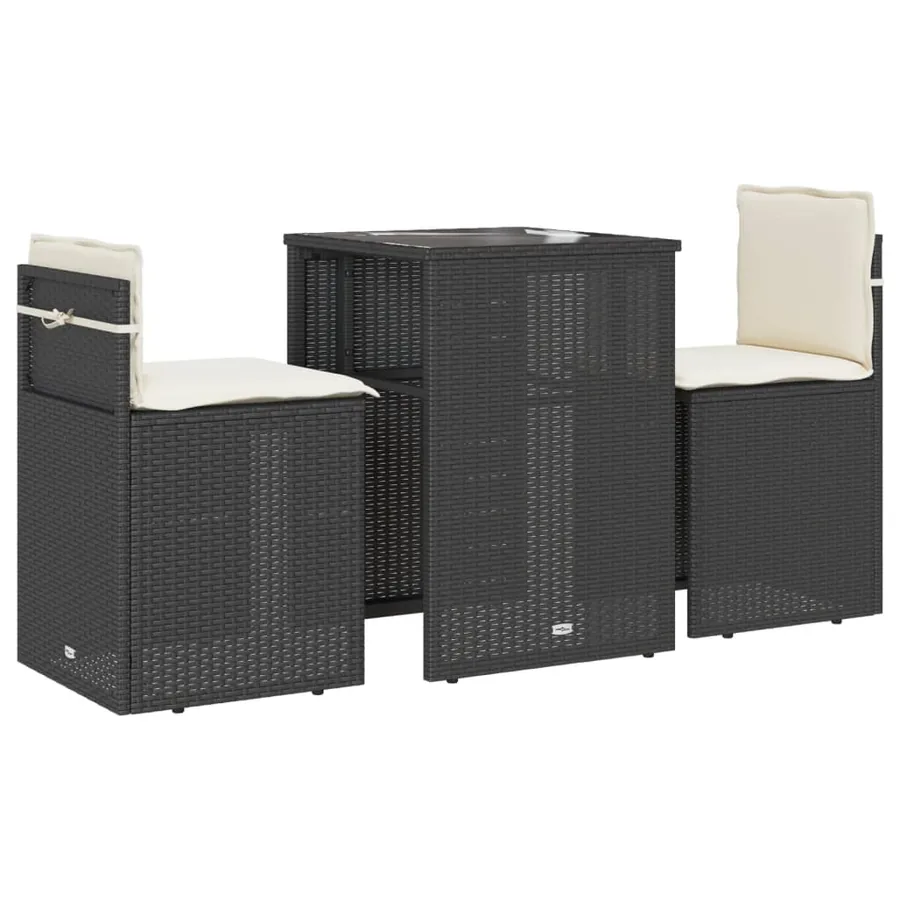 Ensemble de bistro 3 pcs avec coussins noir résine tressée - 2
