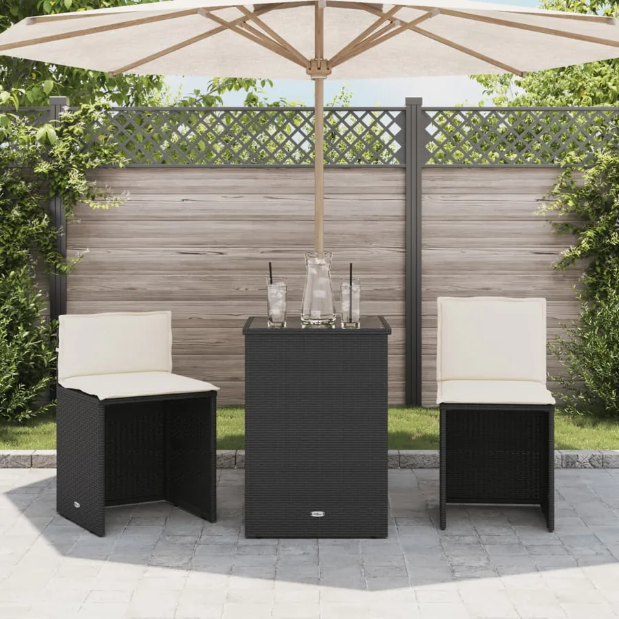 Ensemble de bistro 3 pcs avec coussins noir résine tressée - 3