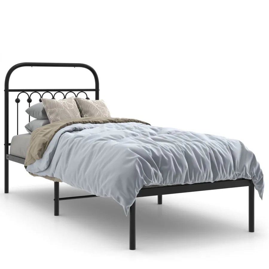 Cadre de lit métal sans matelas avec tête de lit noir 75x190 cm - 2