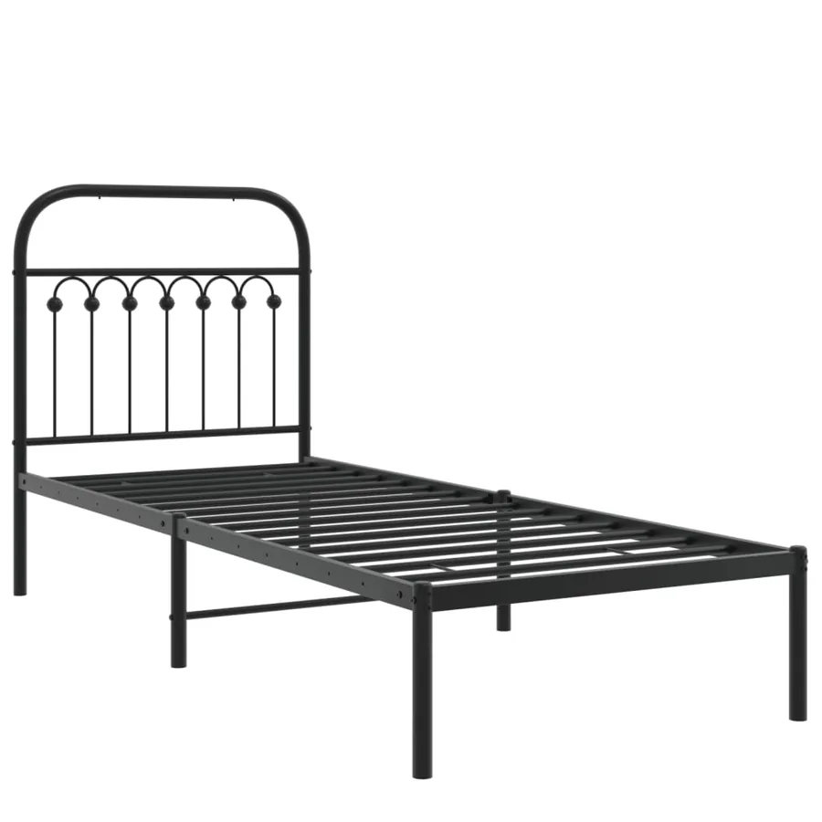 Cadre de lit métal sans matelas avec tête de lit noir 75x190 cm - 3