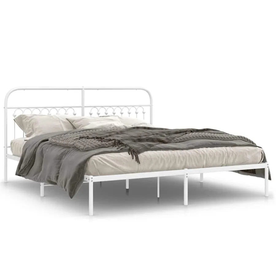 Cadre de lit métal sans matelas et tête de lit blanc 183x213 cm - 2