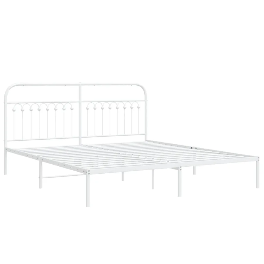Cadre de lit métal sans matelas et tête de lit blanc 183x213 cm - 3