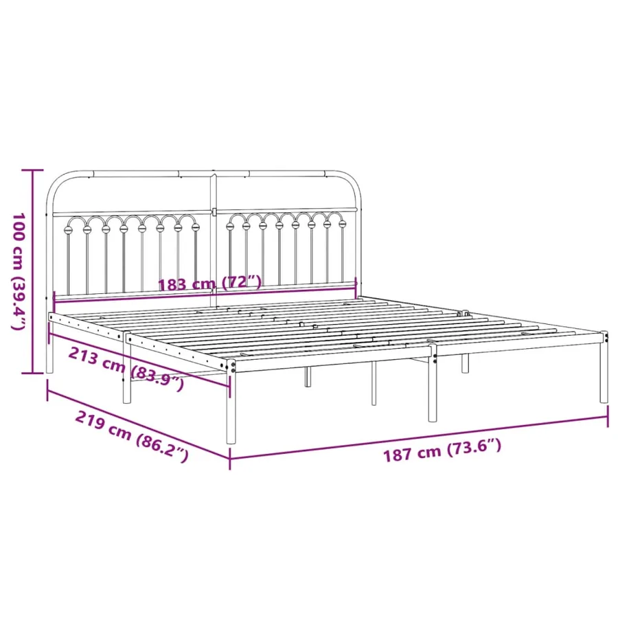 Cadre de lit métal sans matelas et tête de lit blanc 183x213 cm - 8
