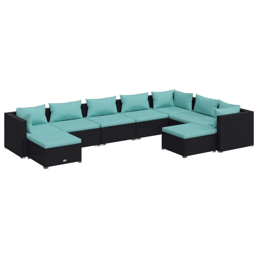 Salon de jardin 9 pcs avec coussins Résine tressée Noir - 2