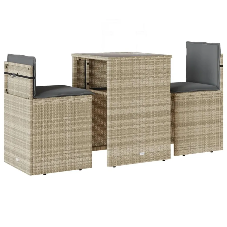 Ensemble de bistro 3 pcs et coussins gris clair résine tressée - 2