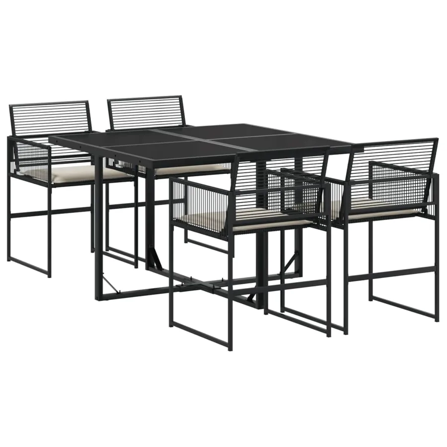 Ensemble à manger de jardin coussins 5pcs noir résine tressée - 2