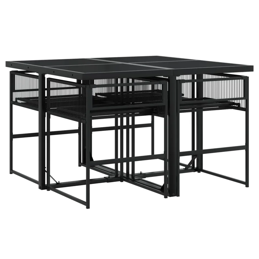 Ensemble à manger de jardin coussins 5pcs noir résine tressée - 7