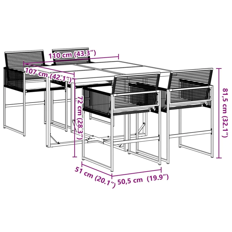 Ensemble à manger de jardin coussins 5pcs noir résine tressée - 9