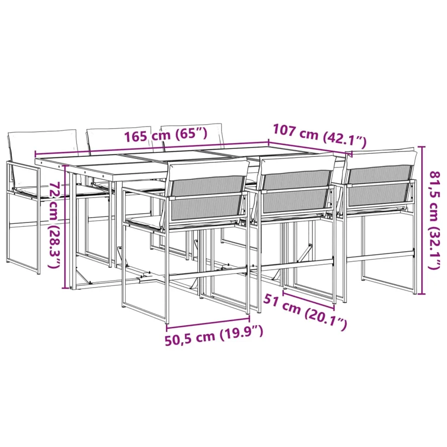 Ensemble à manger de jardin 7 pcs avec coussins noir textilène - 9