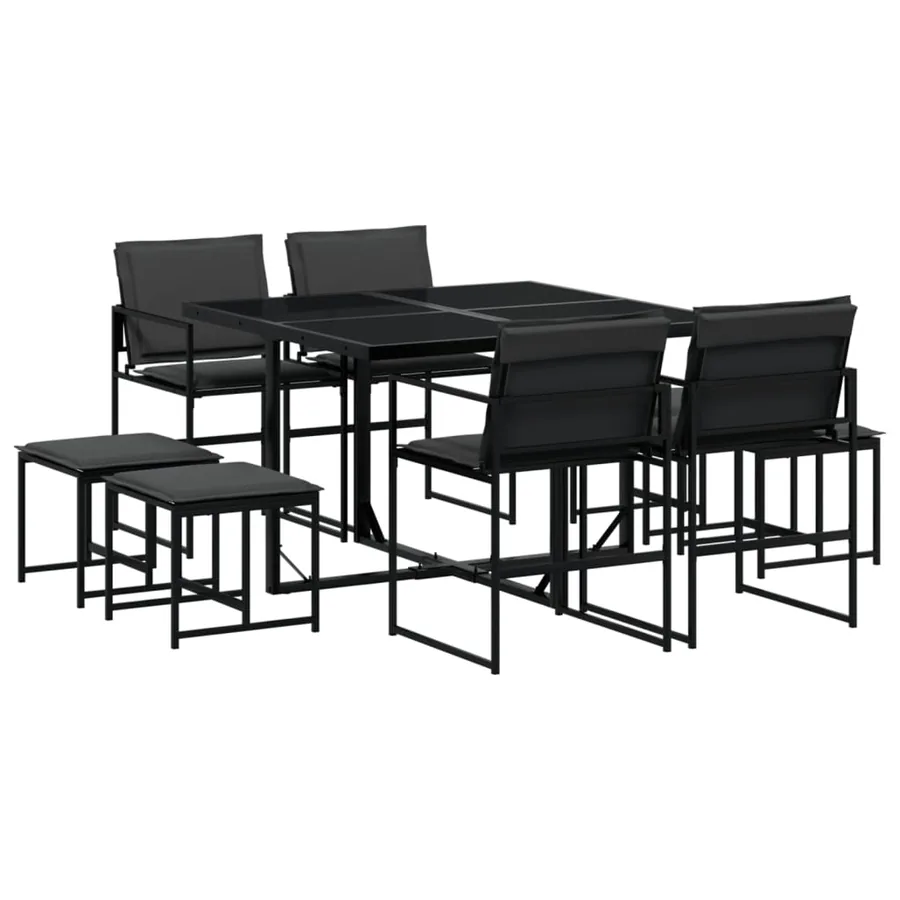 Ensemble à manger de jardin avec coussins 9 pcs noir textilène - 2