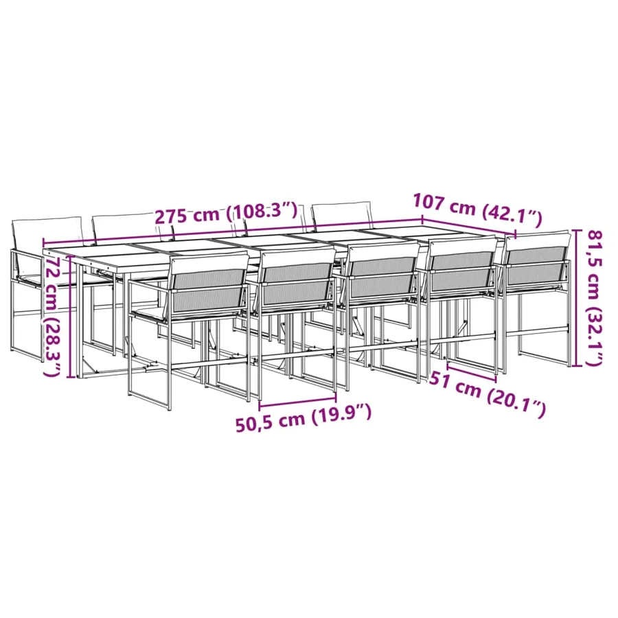Ensemble à manger de jardin avec coussins 11 pcs noir textilène - 9