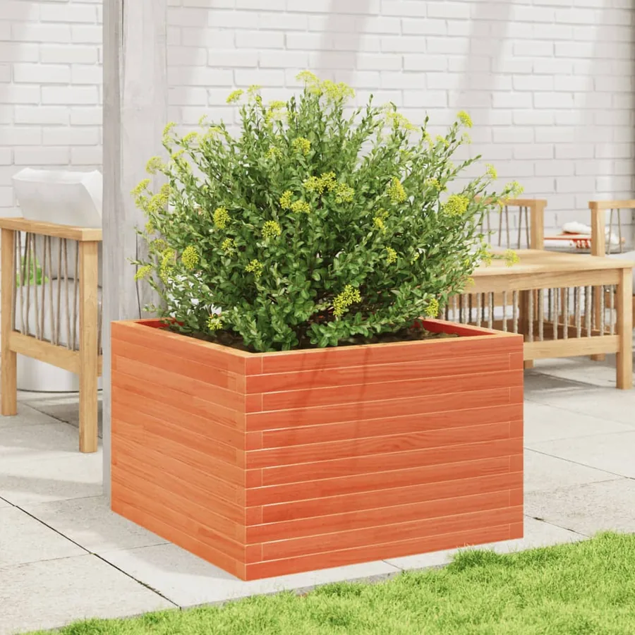 Jardinière cire marron 70x70x45,5 cm bois de pin massif - 3