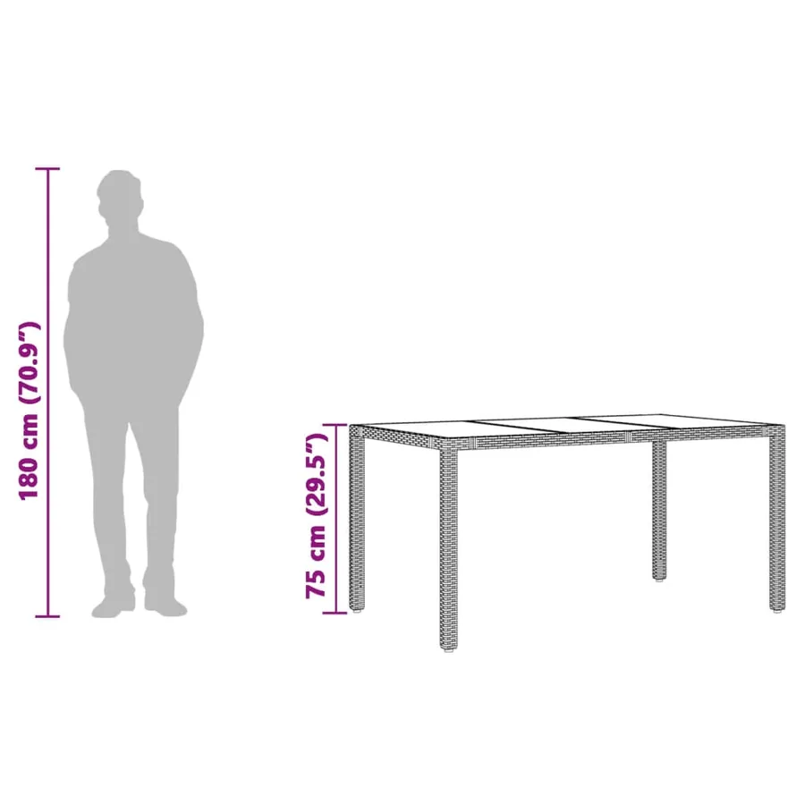 Table de jardin dessus en verre Gris 150x90x75cm Résine tressée - 10