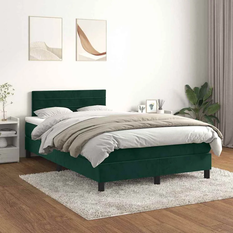 Sommier à lattes de lit et matelas Vert foncé 120x200cm Velours