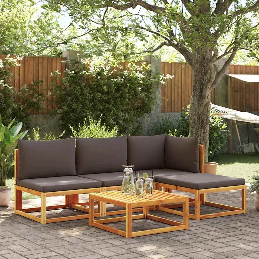 Canapé de jardin sans accoudoirs avec coussins en bois d'acacia et corde - 3