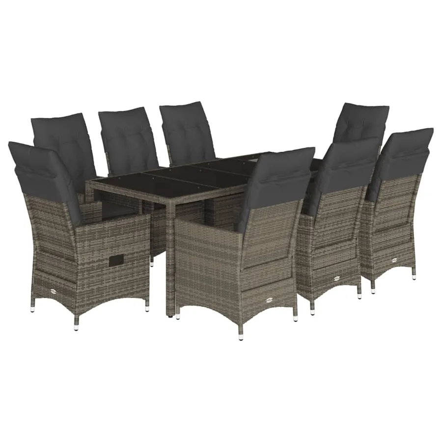 Ensemble à manger de jardin 9 pcs coussins gris résine tressée - 2
