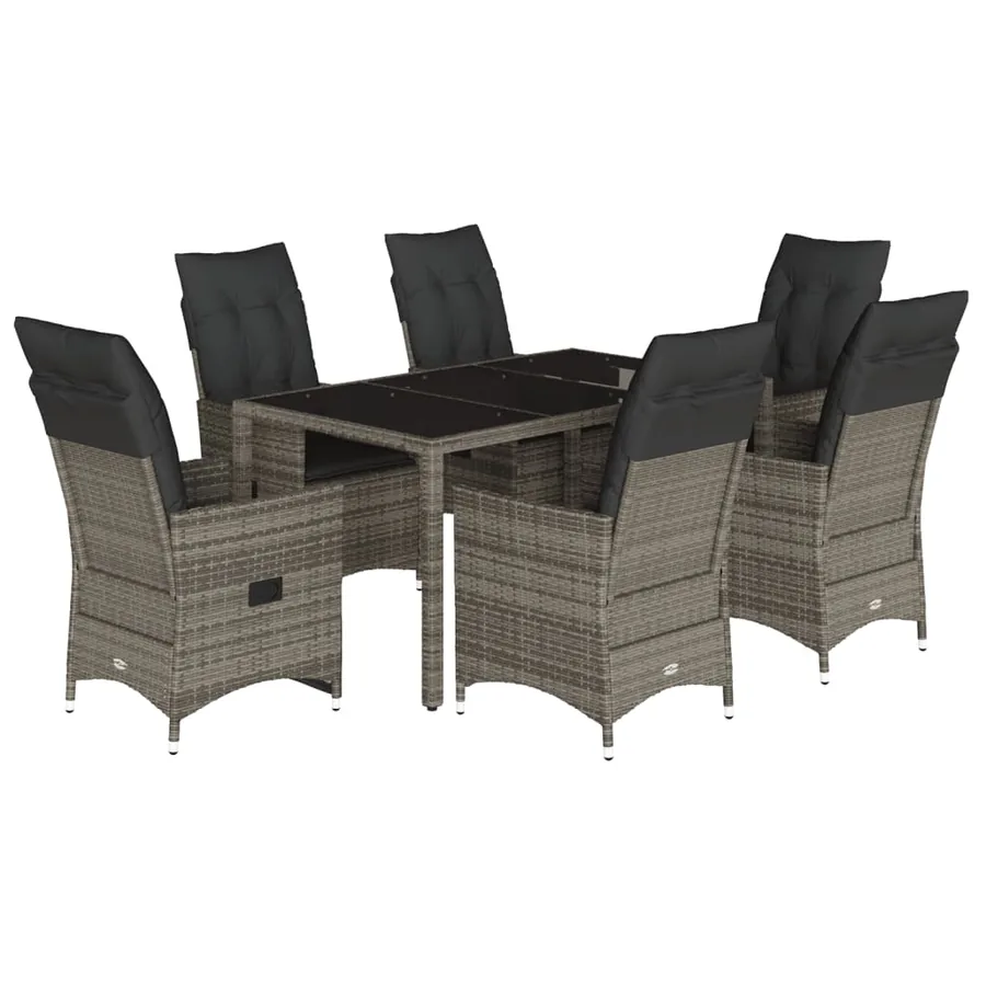 Ensemble à manger de jardin et coussins 7 pcs gris rotin - 2