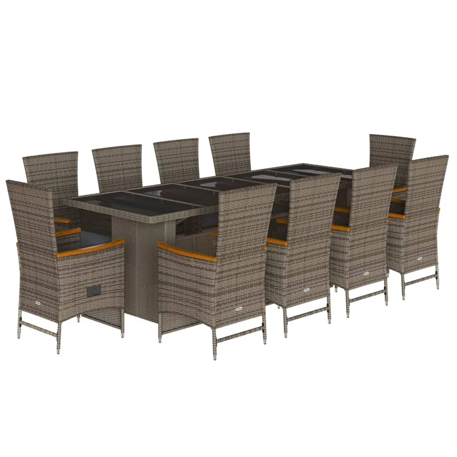 Ensemble à manger de jardin 11pcs avec coussins gris poly rotin - 2
