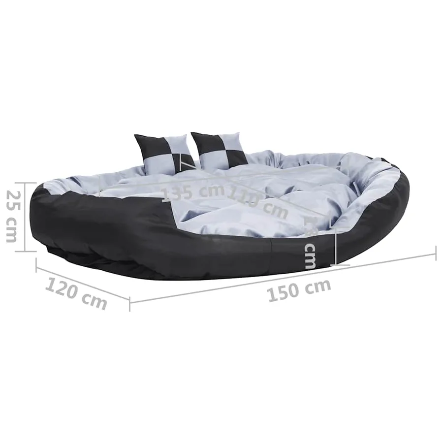 Coussin réversible lavable pour chien Gris et noir 150x120x25cm - 11