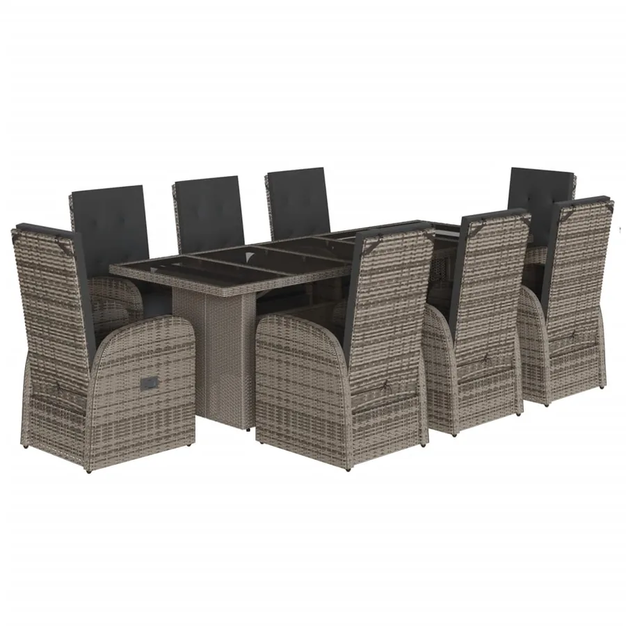 Ensemble à manger de jardin 9 pcs coussins gris résine tressée - 2