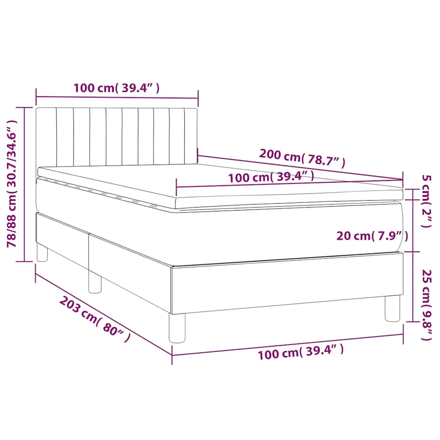 Sommier à lattes de lit avec matelas et LED Noir 100x200 cm - 8