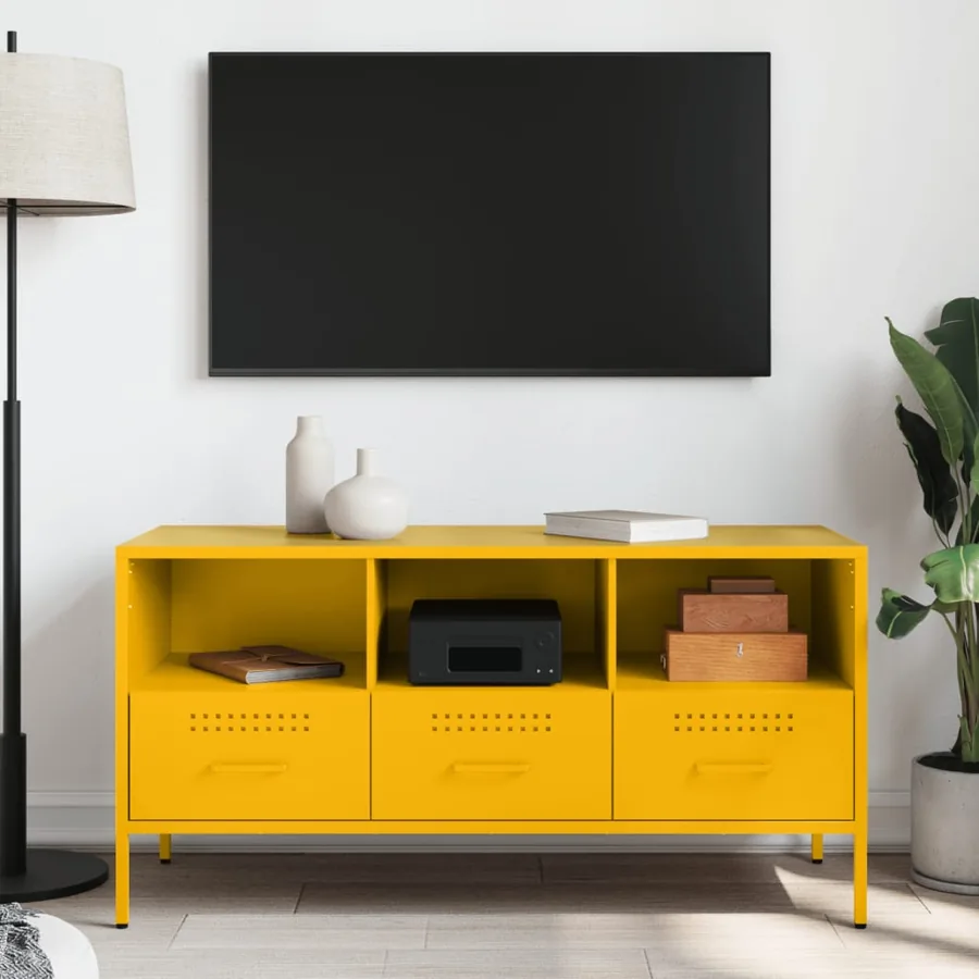 Meuble TV jaune moutarde 100,5x39x50,5 cm acier - 3