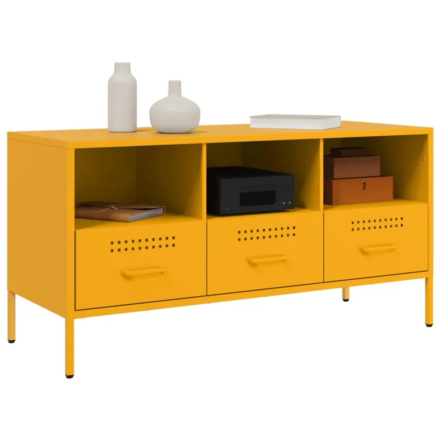 Meuble TV jaune moutarde 100,5x39x50,5 cm acier - 4