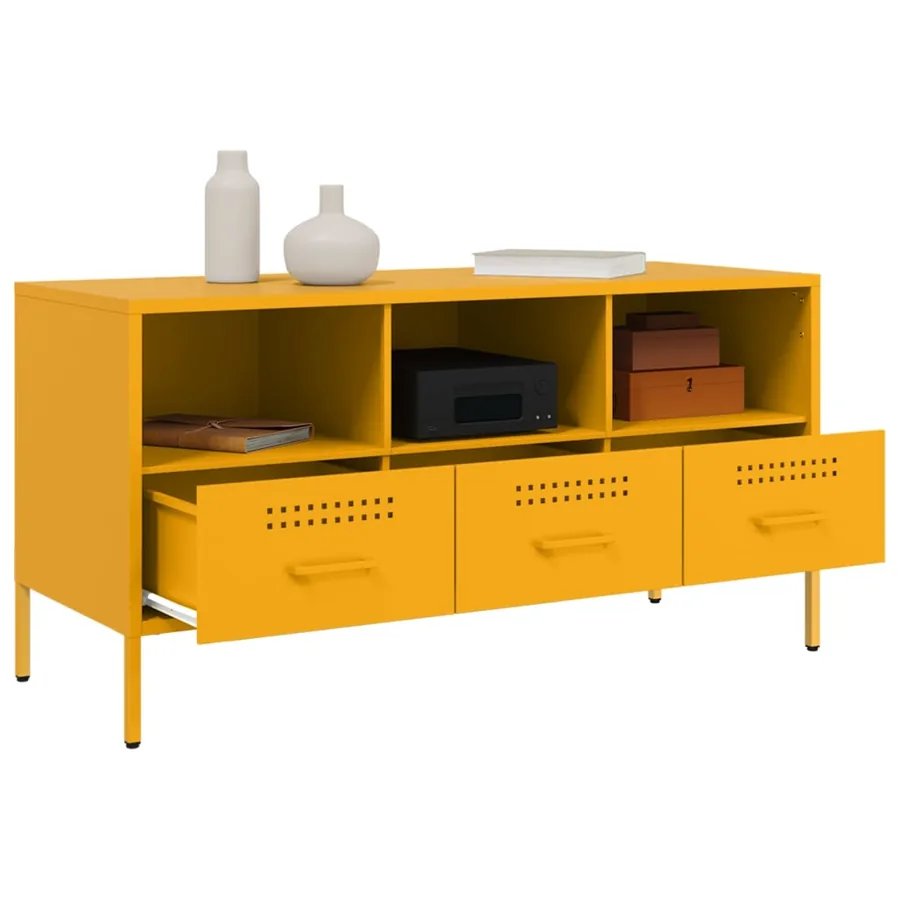 Meuble TV jaune moutarde 100,5x39x50,5 cm acier - 5