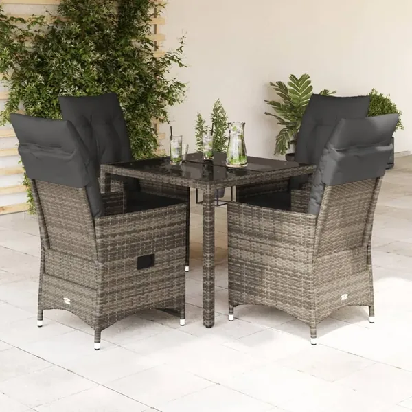 Ensemble à manger de jardin 5 pcs coussins gris résine tressée