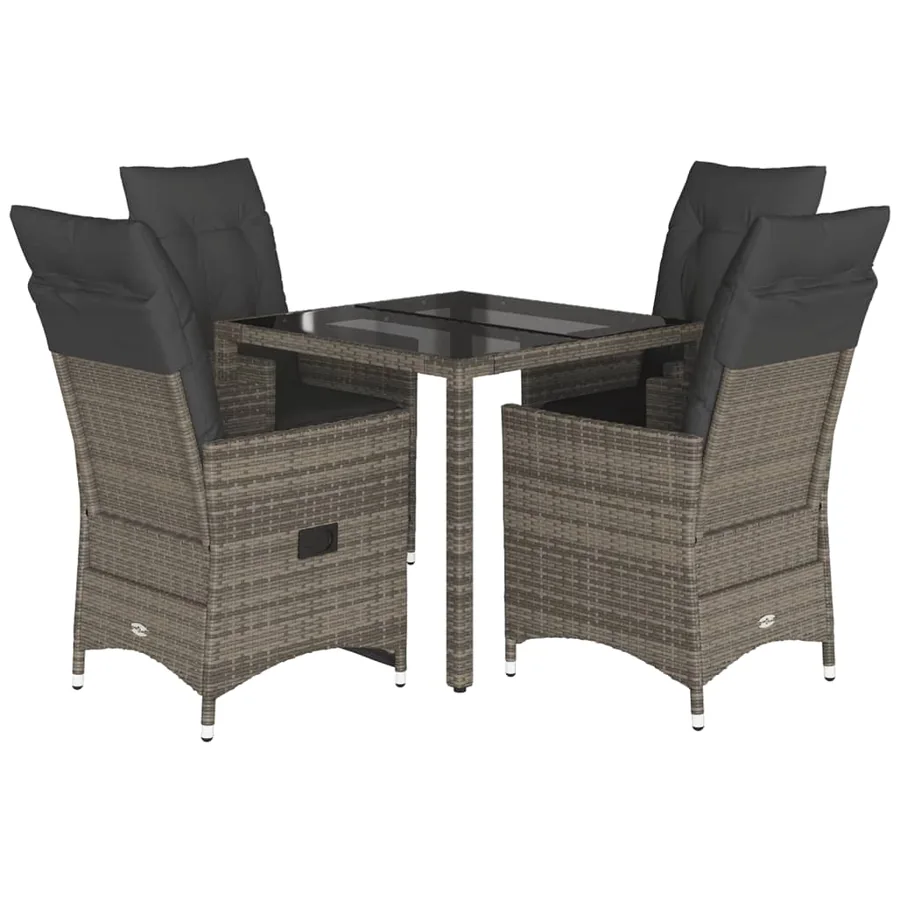 Ensemble à manger de jardin 5 pcs coussins gris résine tressée - 2
