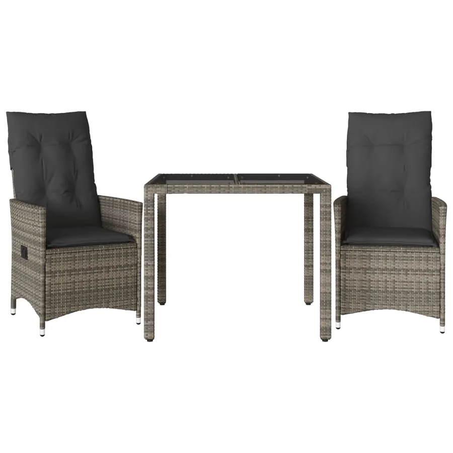 Ensemble de bistro 3 pcs avec coussins gris résine tressée - 2